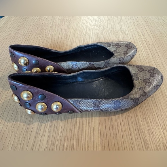 GUCCI Studded GG Mixed Media Flats Size 35.5 - Picture 1 of 8